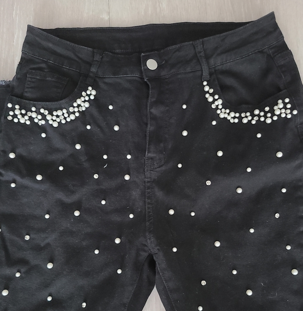 Black Jeans with Pearl Embellishments
